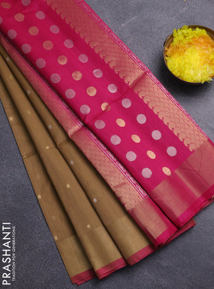 Kora silk cotton saree sandal and pink with zari woven buttas and zari woven border