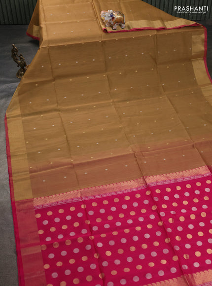 Kora silk cotton saree sandal and pink with zari woven buttas and zari woven border