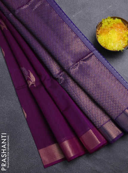 Kora silk cotton saree purple and dual shade of purple with zari woven buttas and zari woven border