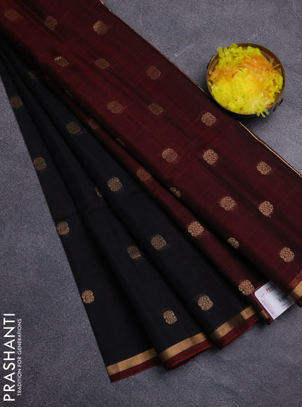Kora silk cotton saree black and deep maroon with allover zari woven buttas and zari woven border
