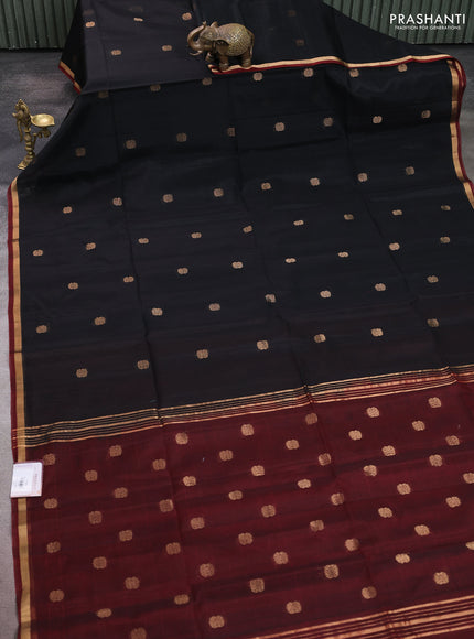 Kora silk cotton saree black and deep maroon with allover zari woven buttas and zari woven border