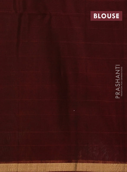 Kora silk cotton saree green and dark maroon with zari woven buttas and zari woven border