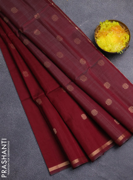 Kora silk cotton saree deep maroon and dual shade of grey with allover zari woven buttas and zari woven border