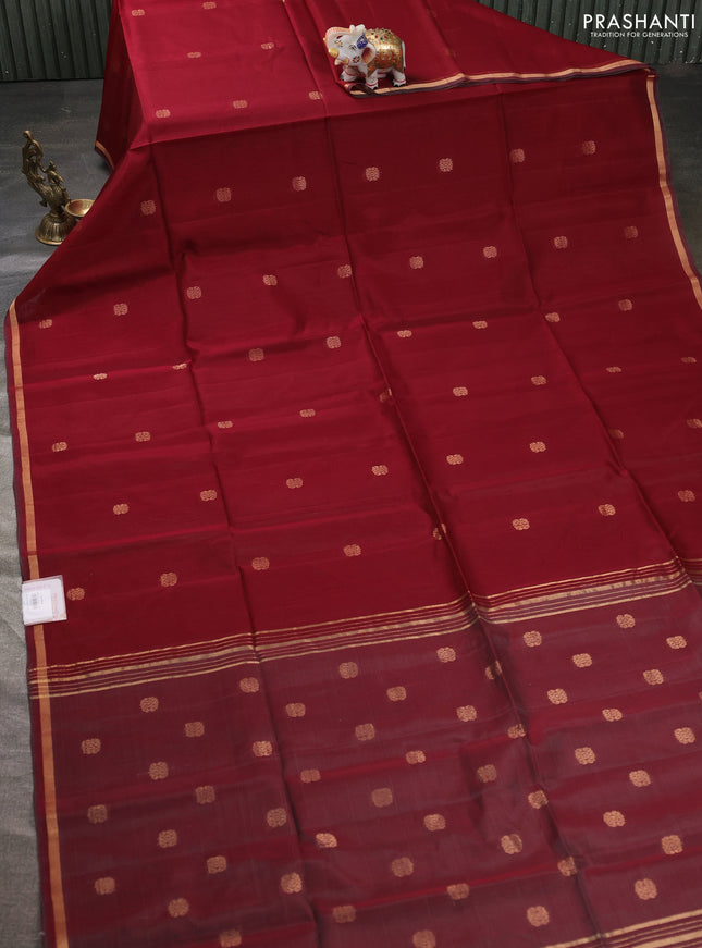 Kora silk cotton saree deep maroon and dual shade of grey with allover zari woven buttas and zari woven border