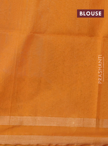 Kora silk cotton saree dual shade of bluish green and mustard yellow with thread & zari woven buttas and rettapet zari woven border