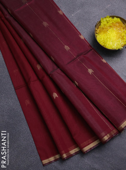 Kora silk cotton saree maroon and deep maroon with zari woven buttas and zari woven border