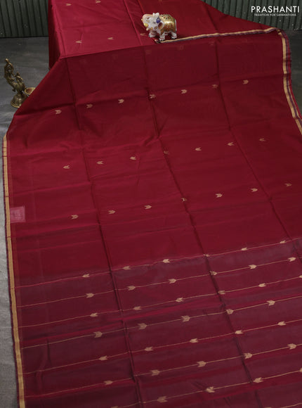Kora silk cotton saree maroon and deep maroon with zari woven buttas and zari woven border