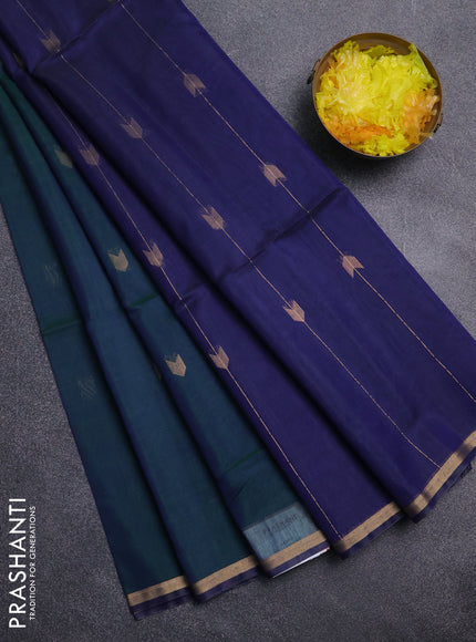 Kora silk cotton saree dual shade of greenish blue and blue with zari woven buttas and zari woven border