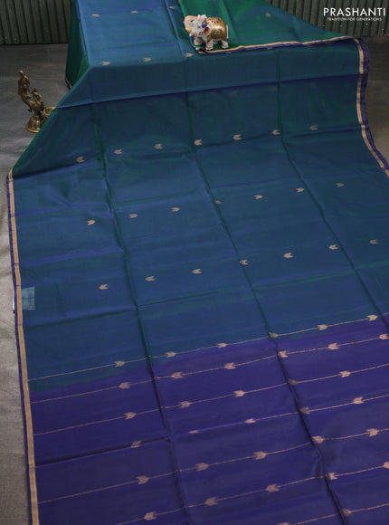 Kora silk cotton saree dual shade of greenish blue and blue with zari woven buttas and zari woven border