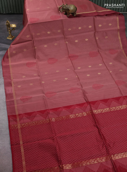 Kora silk cotton saree pastel maroon and maroon with thread & zari woven buttas and zari woven simple border