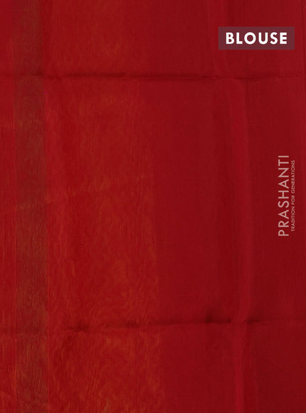 Kora silk cotton saree mustard yellow and dual shde of red with thread & zari woven buttas and simple border
