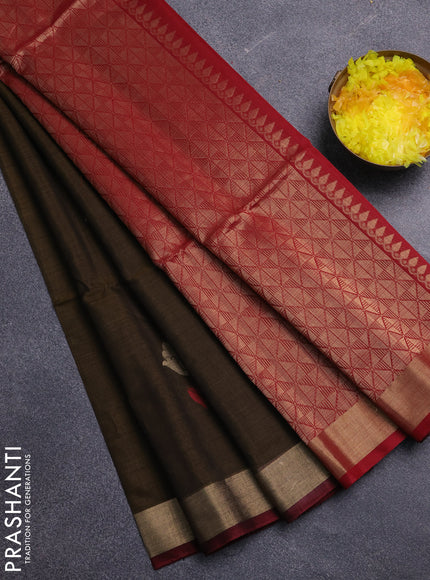 Kora silk cotton saree chikku shade and deep maroon with zari woven buttas and zari woven border
