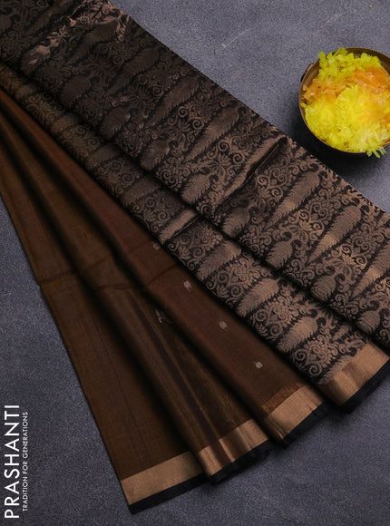 Kora silk cotton saree dark mustard and black with allover zari woven buttas and zari woven border