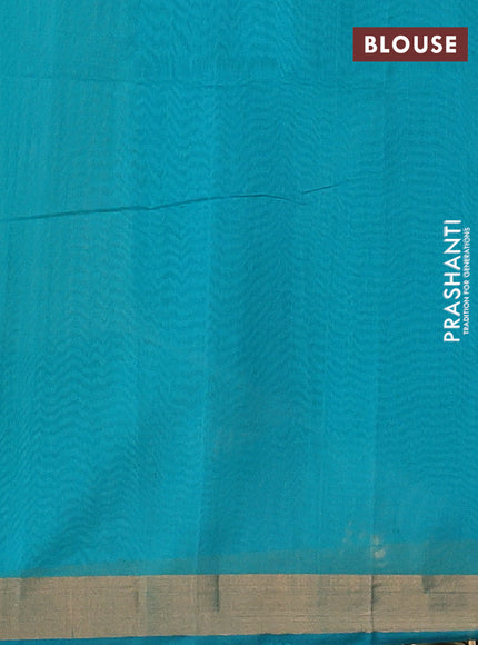 Kora silk cotton saree chikku shade and teal blue with allover zari woven buttas and zari woven border