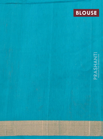 Kora silk cotton saree orange and teal blue with allover zari woven buttas and zari woven border