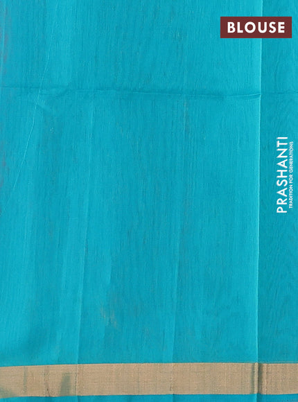 Kora silk cotton saree pink and teal blue with allover zari woven buttas and zari woven border