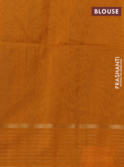 Kora silk cotton saree peacock blue and mustard yellow with thread & zari woven buttas and zari woven border