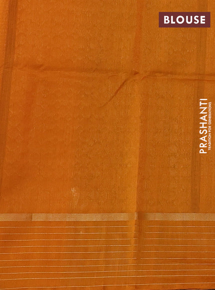 Kora silk cotton saree dual shade of bluish green and mustard yellow with thread & zari woven buttas and zari woven border
