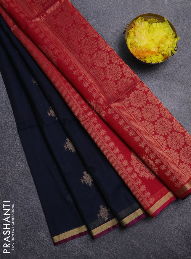 Kora silk cotton saree peacock blue and pink with zari woven buttas and zari woven border