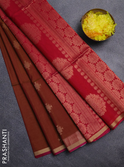 Kora silk cotton saree dual shade of pink and pink with zari woven buttas and zari woven border