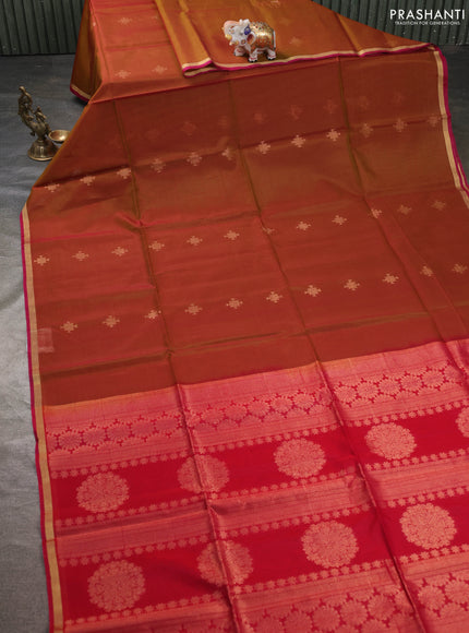 Kora silk cotton saree dual shade of pink and pink with zari woven buttas and zari woven border