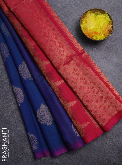 Kora silk cotton saree dual shade of bluish green and pink with zari woven buttas and simple border