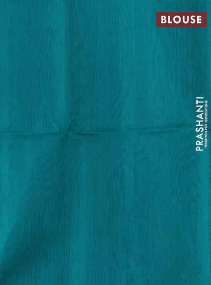 Kora silk cotton saree navy blue and teal green with zari woven buttas and simple border
