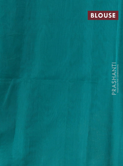 Kora silk cotton saree beige and teal green with zari woven buttas and simple border