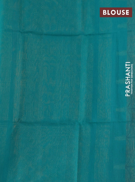 Kora silk cotton saree dark mustard and teal green with zari woven buttas and simple border