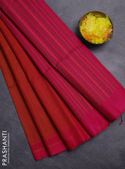 Kora silk cotton saree dual shade of mustard and pink with thread woven buttas and simple border