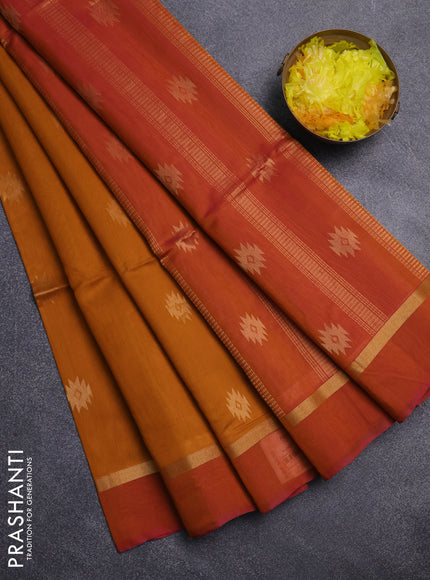Kora silk cotton saree mustard yellow and dual shade of pink with zari woven buttas and zari woven simple border