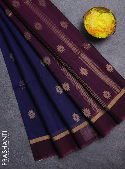 Kora silk cotton saree peacock blue and dual shade of purple with zari woven buttas and zari woven border