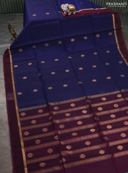 Kora silk cotton saree peacock blue and dual shade of purple with zari woven buttas and zari woven border