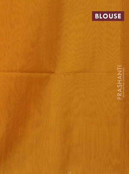 Kora silk cotton saree red and mustard yellow with thread stripe & buttas and simple border