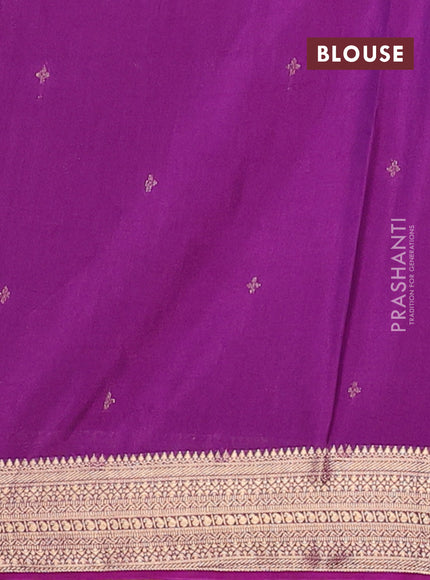 Semi mysore silk saree yellow and purple with allover small zari checked pattern and zari woven border