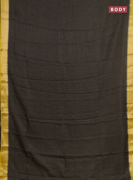 Semi mysore silk saree olive green and yellow with allover small zari checked pattern and zari woven border