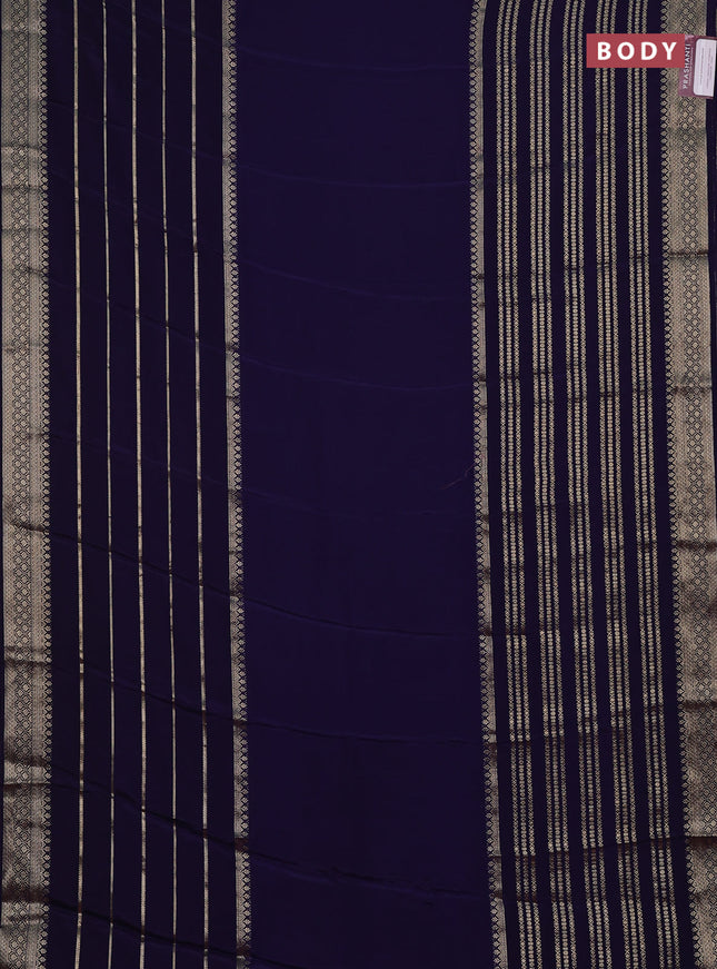 Semi mysore silk saree dark blue and pink with plain body and long zari woven border