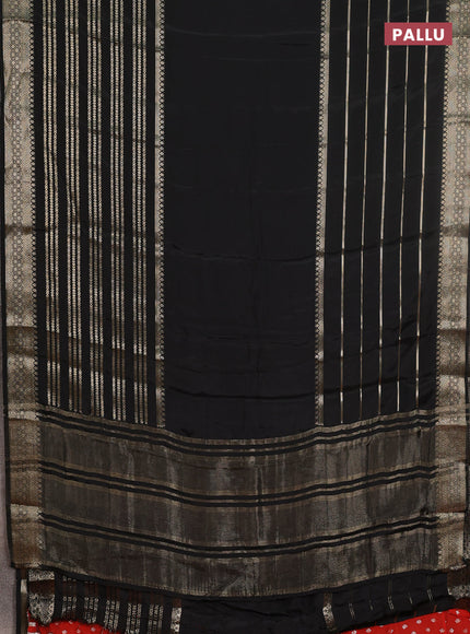 Semi mysore silk saree black and rustic orange with plain body and long zari woven border
