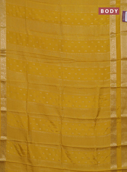 Semi mysore silk saree yellow and green with allover zari checks & buttas and rettapet zari woven border