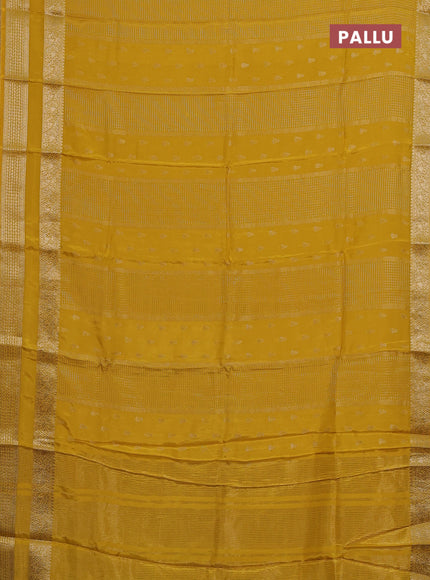 Semi mysore silk saree yellow and green with allover zari checks & buttas and rettapet zari woven border