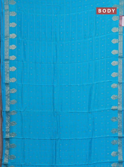 Semi mysore silk saree teal blue and navy blue with allover zari checks & buttas and zari woven border