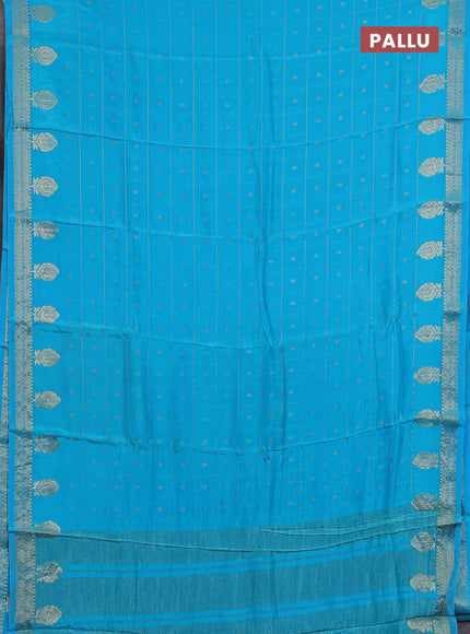 Semi mysore silk saree teal blue and navy blue with allover zari checks & buttas and zari woven border