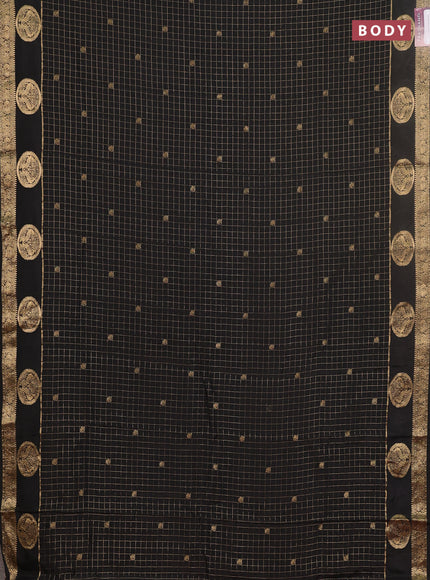 Semi mysore silk saree black and rust shade with allover zari checks & buttas and zari woven butta border