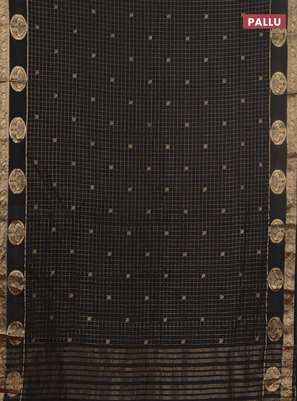 Semi mysore silk saree black and rust shade with allover zari checks & buttas and zari woven butta border