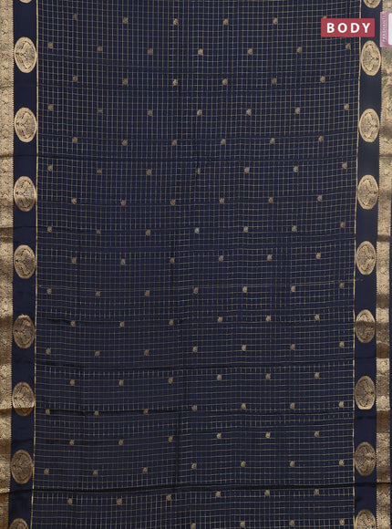 Semi mysore silk saree peacock blue and yellow with allover zari checks & buttas and zari woven border