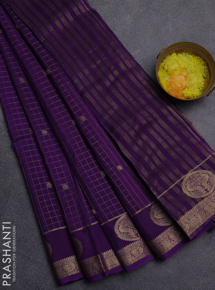 Semi mysore silk saree violet and pink with allover zari checks & buttas and zari woven border