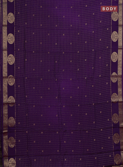 Semi mysore silk saree violet and pink with allover zari checks & buttas and zari woven border