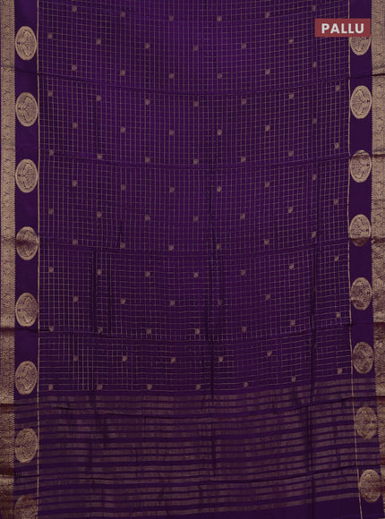 Semi mysore silk saree violet and pink with allover zari checks & buttas and zari woven border