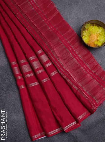 Semi mysore silk saree pink and bottle green with plain body and long rettapet zari woven border