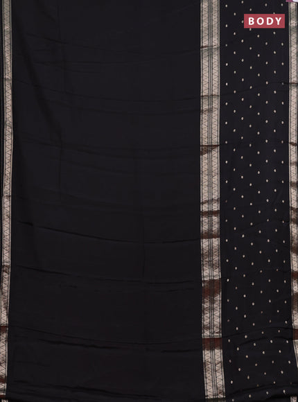 Semi mysore silk saree black with plain body and long zari woven butta border